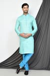 Buy_Aryavir Malhotra_Green Kurta Cotton Plain Straight With Sky Blue Churidar _at_Aza_Fashions