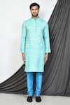 Buy_Aryavir Malhotra_Green Kurta Cotton Plain Straight With Sky Blue Churidar _Online_at_Aza_Fashions