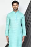 Shop_Aryavir Malhotra_Green Kurta Cotton Plain Straight With Sky Blue Churidar _Online_at_Aza_Fashions