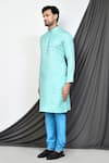 Aryavir Malhotra_Green Kurta Cotton Plain Straight With Sky Blue Churidar _at_Aza_Fashions