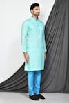 Buy_Aryavir Malhotra_Green Kurta Cotton Plain Straight With Sky Blue Churidar 