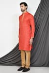 Buy_Aryavir Malhotra_Red Cotton Plain Mandarin Collar Straight Kurta _Online_at_Aza_Fashions