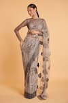 Buy_Siddartha Tytler_Grey Net Embroidered Metallic Thread High Border Saree With Blouse  _at_Aza_Fashions