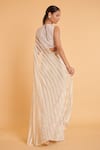 Shop_Siddartha Tytler_Ivory Net Hand Embroidered Striped High Neck Saree With Blouse  _at_Aza_Fashions