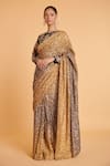 Buy_Siddartha Tytler_Gold Saree Net Hand Embroidered Sequins High Neck With Blouse  _at_Aza_Fashions