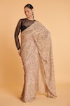 Buy_Siddartha Tytler_Gold Net Hand Embroidered Sequins High Neck Saree With Blouse  _at_Aza_Fashions