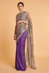 Buy_Siddartha Tytler_Purple Net Hand Embroidered Sequins High Neck Work Saree With Blouse  _at_Aza_Fashions