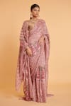 Buy_Siddartha Tytler_Pink Net Hand Embroidered Sequins High Neck Thread Saree With Blouse  _at_Aza_Fashions