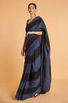 Buy_Siddartha Tytler_Black Kota Doria, Linen Crystals, Striped Pattern Saree With Embroidered Blouse _at_Aza_Fashions