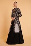 Buy_Siddartha Tytler_Black Velvet Embroidery Thread Mandarin Collar Sherwani And Skirt Set _at_Aza_Fashions