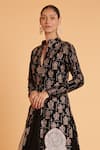 Siddartha Tytler_Black Velvet Embroidery Thread Mandarin Collar Sherwani And Skirt Set _Online_at_Aza_Fashions