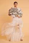 Buy_Siddartha Tytler_Ivory Net Plain Pleated Tiered Skirt  _at_Aza_Fashions