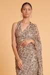 Siddartha Tytler_Grey Net Embroidery Sequin Halter Neck Hand Saree With Blouse _Online_at_Aza_Fashions