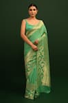 Buy_Sacred Weaves_Green Satin Silk Handwoven Floral Meenakari Kadua Pattern Saree  _at_Aza_Fashions