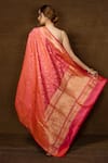 Shop_Pinki Sinha_Pink Pure Silk Mosaic Flora Handwoven Banarasi Saree With Running Blouse _at_Aza_Fashions