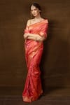 Pinki Sinha_Pink Pure Silk Mosaic Flora Handwoven Banarasi Saree With Running Blouse _Online_at_Aza_Fashions