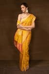 Pinki Sinha_Yellow Pure Silk Padma Handwoven Banarasi Saree With Running Blouse_Online_at_Aza_Fashions
