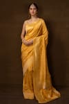 Pinki Sinha_Yellow Pure Silk Handwoven Geometric Bloom Banarasi Saree With Running Blouse_Online_at_Aza_Fashions