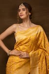 Buy_Pinki Sinha_Yellow Pure Silk Handwoven Geometric Bloom Banarasi Saree With Running Blouse_Online_at_Aza_Fashions
