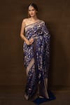 Buy_Pinki Sinha_Blue Pure Silk Handwoven Royal Forest Banarasi Saree With Running Blouse _at_Aza_Fashions