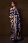 Pinki Sinha_Blue Pure Silk Handwoven Royal Forest Banarasi Saree With Running Blouse _Online_at_Aza_Fashions