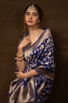 Buy_VISHWA BY PINKI SINHA_Blue Pure Silk Handwoven Royal Forest Banarasi Saree With Running Blouse _Online_at_Aza_Fashions