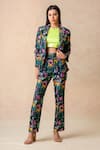 Buy_Thetaa_Multi Color Cupro Silk Printed Jungle Coat Lapel Collar Pant Set _at_Aza_Fashions