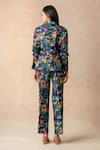 Shop_Thetaa_Multi Color Cupro Silk Printed Jungle Coat Lapel Collar Pant Set _at_Aza_Fashions