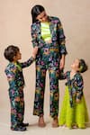 Thetaa_Multi Color Cupro Silk Printed Jungle Coat Lapel Collar Pant Set _Online_at_Aza_Fashions