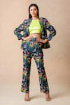 Buy_Thetaa_Multi Color Cupro Silk Printed Jungle Coat Lapel Collar Pant Set _Online_at_Aza_Fashions