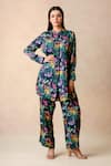 Buy_Thetaa_Multi Color Cupro Satin Printed Jungle Band Collar Kurta With Pant _at_Aza_Fashions