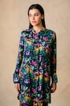 Buy_Thetaa_Multi Color Cupro Satin Printed Jungle Band Collar Kurta With Pant 