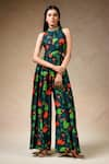 Buy_Thetaa_Blue Cupro Silk Printed Lily Band Collar Jumpsuit _at_Aza_Fashions