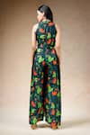 Shop_Thetaa_Blue Cupro Silk Printed Lily Band Collar Jumpsuit _at_Aza_Fashions