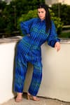 Buy_Thetaa_Blue Cupro Silk Printed Stripe Shirt Collar With Pant _at_Aza_Fashions