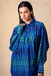 Thetaa_Blue Cupro Silk Printed Stripe Shirt Collar With Pant _at_Aza_Fashions