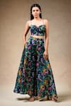 Thetaa_Multi Color Cupro Silk Printed Jungle Cape Open Pant Set With Embellished _Online_at_Aza_Fashions