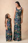 Thetaa_Multi Color Polyester Lycra Printed Floral Round Gown _Online_at_Aza_Fashions