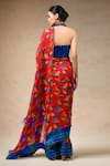 Shop_Thetaa_Multi Color Cupro Silk Printed Bird Halter Neck Abstract Saree With Blouse _at_Aza_Fashions