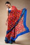 Shop_Thetaa_Multi Color Cupro Silk Printed Bird Halter Neck Abstract Saree With Blouse _Online_at_Aza_Fashions