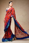 Thetaa_Multi Color Cupro Silk Printed Bird Halter Neck Abstract Saree With Blouse _at_Aza_Fashions