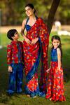 Shop_Thetaa_Multi Color Cupro Silk Printed Bird Halter Neck Abstract Saree With Blouse 