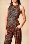 Thetaa_Multi Color Polyester Printed Lily Round Floral Jumpsuit _at_Aza_Fashions