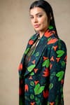 Buy_Thetaa_Multi Color Cupro Silk Printed Lily Coat Lapel Trench With Bodycon Dress 