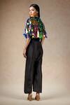 Shop_Thetaa_Multi Color Net Embellished Sequin Cape And Jumpsuit Round With _at_Aza_Fashions