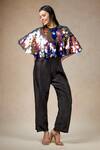 Buy_Thetaa_Multi Color Net Embellished Sequin Cape And Jumpsuit Round With _Online_at_Aza_Fashions