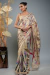 Buy_Anita Kanwal_Gold Tissue Hand Embroidered Birds Of Paradise Printed And Saree Set _at_Aza_Fashions