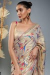 Anita Kanwal_Gold Tissue Hand Embroidered Birds Of Paradise Printed And Saree Set _Online_at_Aza_Fashions