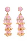 Shop Papa Don't Preach Accessories Pink Glass Beads, Metal, Cabochon Stone Embellished Jhumkas at Aza Fashions Shop_Papa Don't Preach Accessories_Pink Glass Beads, Metal, Cabochon Stone Embellished Jhumkas_at_Aza_Fashions