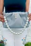 Buy_PRERTO_Grey Stone Studded Alphabeto Ruched Plain Bag _at_Aza_Fashions